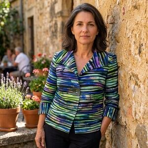 Joseph Ribkoff Colourful Striped Artistic Top